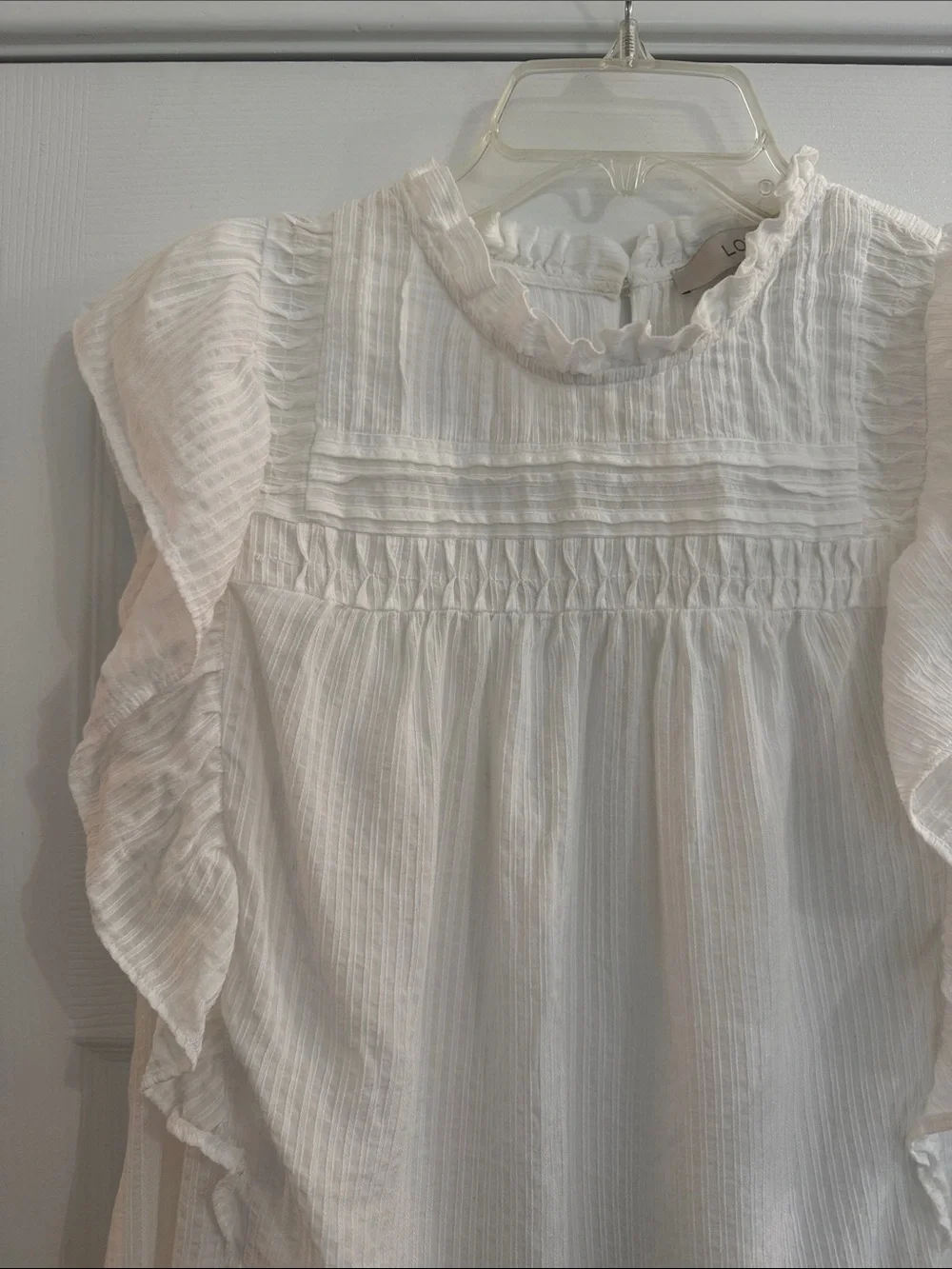 Loft White Ruffled Sleeveless Blouse